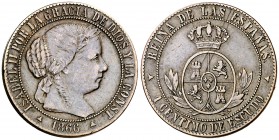 1866. Isabel II. Segovia. 1 céntimo de escudo. (Cal. 661). 2,24 g. Sin . Rayitas. MBC-.