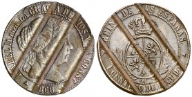 1868. Isabel II. Segovia. . 1 céntimo de escudo. 2,41 g. Desmonetizada. (MBC).