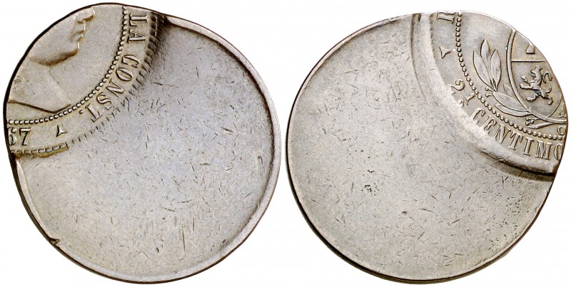 (18)67. Isabel II. Segovia. O(M). 2 1/2 céntimos de escudo. (Cal. 647). 6,17 g. ...