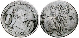 1846. Isabel II. Segovia. 2 maravedís. 2,24 g. Doble resello. BC.