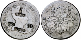 1837. Isabel II. Segovia. 8 maravedís. 11,06 g. Contramarca: 6/CENT/PESA 10/GRAMOS. (BC).