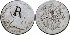 1841. Isabel II. Segovia. 8 maravedís. 9,16 g. Contramarca: R. (BC).