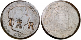 1856. Isabel II. Segovia. 25 céntimos de real. 9,02 g. Contramarca: Castillo entre 1 y R. (BC).
