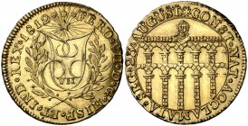 1812. Fernando VII. Segovia. Proclamación de la Constitución. Medalla. (V. 295) (V.Q. 14192). 6,29 g. 26 mm. Bronce dorado. Acueducto con dos órdenes ...