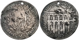 1812. Fernando VII. Segovia. Proclamación de la Constitución. Medalla. (V. 295 var) (V.Q. 14192 var). 5,61 g. 28 mm. Plateada. Acueducto con dos órden...