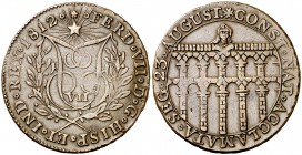 1812. Fernando VII. Segovia. Proclamación de la Constitución. Medalla. (V. 296) (V.Q. 14192 var). 6,54 g. 26 mm. Bronce. Acueducto con dos órdenes de ...