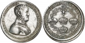 1823. Fernando VII. Segovia. Cuádruple Alianza. Restauración del Absolutismo. Medalla. (V. 342 var) (V.Q. 14237 var). 33,22 g. 42 mm. Metal blanco. Fi...