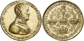 1823. Fernando VII. Segovia. Cuádruple Alianza. Restauración del Absolutismo. Medalla. (V. 343 var) (V.Q. falta). 29,30 g. 39 mm. Bronce dorado. Firma...