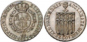 1833. Isabel II. Segovia. Medalla de Proclamación. (Ha. 31) (V. 759) (V.Q. 13381). 5,24 g. 24 mm. Bronce. Acueducto con dos órdenes de cinco arcos. Es...