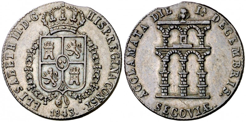 1843. Isabel II. Segovia. Proclamación de la mayoría de edad. Medalla. (Ha. 15 v...