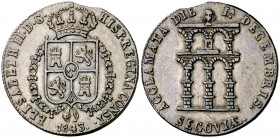 1843. Isabel II. Segovia. Proclamación de la mayoría de edad. Medalla. (Ha. 15 var por metal) (V. 791) (V.Q. 13423 var por metal). 4,87 g. 23 mm. Bron...