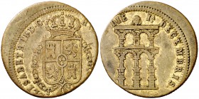(1843). Isabel II. Segovia. Proclamación de la mayoría de edad. (Ha. 15 var por metal) (V. 791 var por metal) (V.Q. 13423 var por metal). 4,07 g. 23 m...