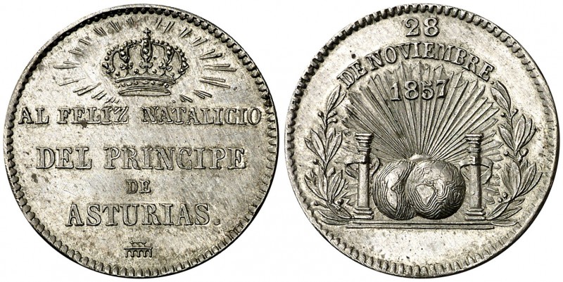 1857. Isabel II. Segovia. Medalla. (V. 402 var) (V.Q. 14331 var). 3,17 g. 20 mm....