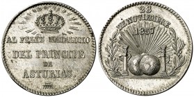1857. Isabel II. Segovia. Medalla. (V. 402 var) (V.Q. 14331 var). 3,17 g. 20 mm. Metal blanco. EBC.