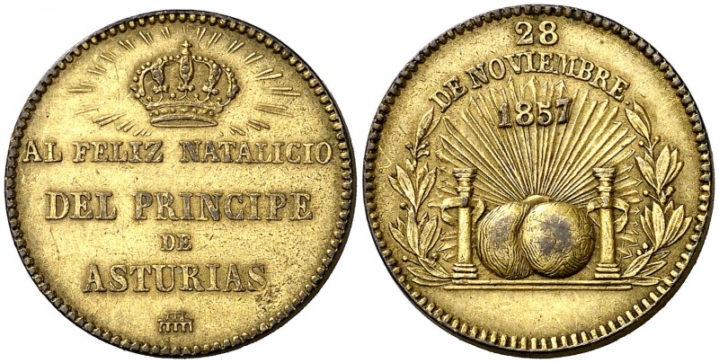 1857. Isabel II. Segovia. Medalla. (V. 402 var) (V.Q. 14331 var). 4,47 g. 20 mm....