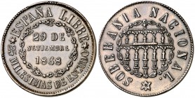 1868. Gobierno Provisional. Segovia. 25 milésimas de escudo. (Cal. 23). 6,18 g. Bella. Rara. EBC.