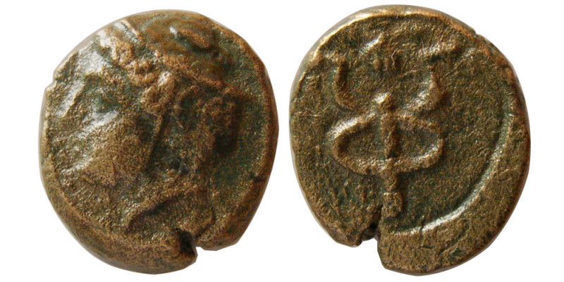 PHOKIA, Ionia. 2nd century BC. Æ (1.62 gm; 11 mm). Head of Hermes left, wearing ...