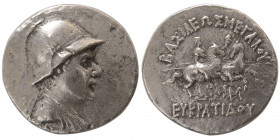 BACTRIAN KINGDOM. Eukratides I. ca. 171-145 BC. Silver Tetradrachm
