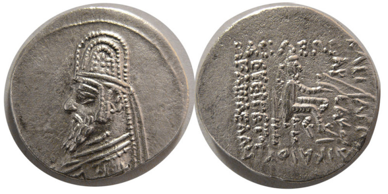 KINGS of PARTHIA. Gotarzes I. 91-87 BC. AR Drachm (4.22 gm; 20 mm). Rhagai mint....