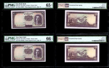 IRAN, Bank Melli. Pair of 10 Rials Bank Notes. Pick # 40. PMG 65 and 66, Gem UNC
