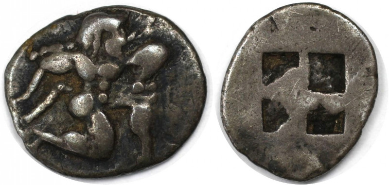 Griechische Münzen, THRACIA. THASOS (?). Obol (?) gegen 500 v. Chr. Vs.: Satyr n...