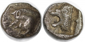 Griechische Münzen, MYSIA. Kyzikos. AR Diobol 480-400 v. Chr. (1,05 g) Vorzüglich