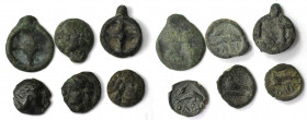 Griechische Münzen, Lots und Samlungen. THRAKIEN - DONAUGEBIET. Istros. Rad. Bronze 420-400 v. Chr. Lot von 6 Münzen. Sehr schön