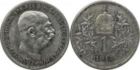RDR – Habsburg – Österreich, KAISERREICH ÖSTERREICH. Franz Joseph I. (1848-1916). 1 Krone 1914. Silber. KM 2820. Fast Vorzüglich