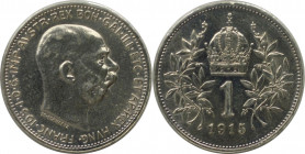 RDR – Habsburg – Österreich, KAISERREICH ÖSTERREICH. Franz Joseph I. (1848-1916). 1 Krone 1915. 5,0 g. 0.835 Silber. 0.13 OZ. KM 2820. Stempelglanz...