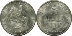 RDR – Habsburg – Österreich, REPUBLIK ÖSTERREICH. 5 Schilling 1960. 5,20 g. 0.640 Silber. 0.1 OZ. KM 2889. Stempelglanz