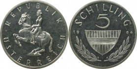 RDR – Habsburg – Österreich, REPUBLIK ÖSTERREICH. 5 Schilling 1964. 5,20 g. 0.640 Silber. 0.1 OZ. KM 2889. Stempelglanz