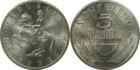 RDR – Habsburg – Österreich, REPUBLIK ÖSTERREICH. 5 Schilling 1967. 5,2 g. 0.640 Silber. 0.1 OZ. KM 2889. Stempelglanz