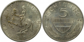 RDR – Habsburg – Österreich, REPUBLIK ÖSTERREICH. 5 Schilling 1968. 5,20 g. 0.640 Silber. 0.1 OZ. KM 2889. Stempelglanz, Flecken