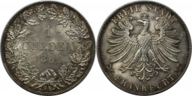 Altdeutsche Münzen und Medaillen, FRANKFURT - STADT. Gulden 1861. Silber. Jaeger 33, AKS 13. Prachtexemplar. Fast Stempelglanz, Feine Patina