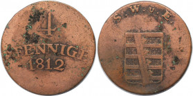 Altdeutsche Münzen und Medaillen, SACHSEN - WEIMAR - EISENACH. Carl August (1775-1828). 4 Pfennig 1812. Kupfer. AKS 9. Schön-sehr schön