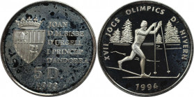 Europäische Münzen und Medaillen, Andorra. Olympische Winterspiele 1994 in Lillehammer - Langlauf. 5 Diners 1993. 10,0 g. 0.500 Silber. 0.16 OZ. KM 80...