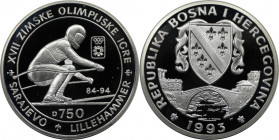 Europäische Münzen und Medaillen, Bosnien und Herzegowina / Bosnia and Herzegovina. Olympics. 750 Dinara 1993. 28,28 g. 0.925 Silber. 0.84 OZ. KM 9. P...