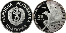 Europäische Münzen und Medaillen, Bulgarien / Bulgaria. Fussball WM 1986 in Mexiko. 25 Leva 1986. 23,33 g. 0.925 Silber. 0.69 OZ. KM 156.1. Polierte P...
