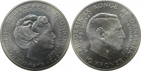 Europäische Münzen und Medaillen, Dänemark / Denmark. Margrethe II. 10 Kroner 1972. 20,40 g. 0.800 Silber. 0.52 OZ. KM 858. Stempelglanz