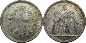 Europäische Münzen und Medaillen, Frankreich / France. Herkulesgruppe. 5 Francs 1873 A. Silber. KM 820.1. Vorzüglich