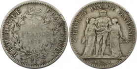 Europäische Münzen und Medaillen, Frankreich / France. Herkulesgruppe. 5 Francs 1875 K. Silber. KM 820.2. Schön-sehr schön