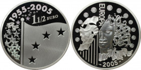 Europäische Münzen und Medaillen, Frankreich / France. Europa Währungen Paritäten. 1-1/2 Euro 2005. 22,20 g. 0.900 Silber. 0.64 OZ. KM 1434. Polierte ...