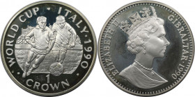 Europäische Münzen und Medaillen, Gibraltar. Weltcup-Fußball. 1 Crown 1990. 28,28 g. 0.925 Silber. 0.84 OZ. KM 37a. Polierte Platte.