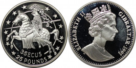 Europäische Münzen und Medaillen, Gibraltar. 35 Ecus-25 Pounds 1991, Ritter nach links. 28,28 g. 0.925 Silber. 0.84 OZ. KM 88. Polierte Platte. Finger...