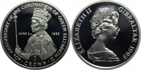 Europäische Münzen und Medaillen, Gibraltar. Krönung von Elisabeth II. 1 Crown 1993. 28,28 g. 0.925 Silber. 0.84 OZ. KM 143a. Polierte Platte