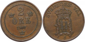 Europäische Münzen und Medaillen, Schweden / Sweden. Oscar II. 2 Öre 1907. KM 769. Vorzüglich-stempelglanz