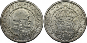 Europäische Münzen und Medaillen, Schweden / Sweden. Gustav V. (1907-1950). "Politische Freiheit". 2 Kronor 1921. Silber. KM 799. Vorzüglich-stempelgl...