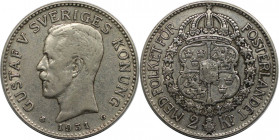 Europäische Münzen und Medaillen, Schweden / Sweden. Gustaf V. (1907-1950). 2 Kronor 1931. Silber. KM 787. Sehr schön