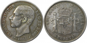 Europäische Münzen und Medaillen, Spanien / Spain. Alfonso XII. (1874-1885). 5 Pesetas 1883 MS - M. Silber. KM 688. Sehr schön