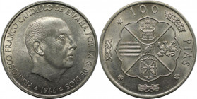 Europäische Münzen und Medaillen, Spanien / Spain. Francisco Franco (1939-1975). 100 Pesetas 1966. 19,0 g. 0.800 Silber. 0.49 OZ. KM 797. Vorzüglich...